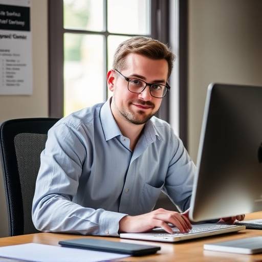 Photo of Ben Carter, Lead DBeaver Consultant, working at his desk.